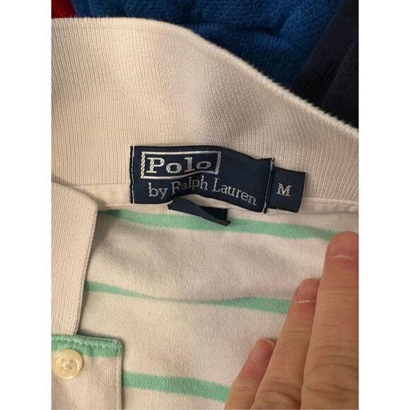 Polo by Ralph Lauren White with Green Stripes Polo Shirt. Size Medium - Picture 2 of 6